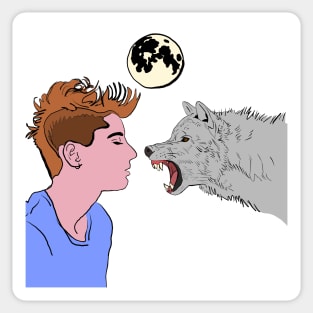 Wolf man moon Sticker